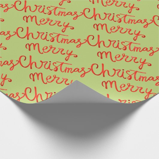 Frohe Weihnachten Rot Grüne Handgeschriebene Kalli Geschenkpapier (Ecke)