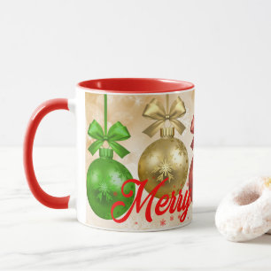 Frohe Weihnachten Rot Grüne Ornamente Schneeflocke Tasse