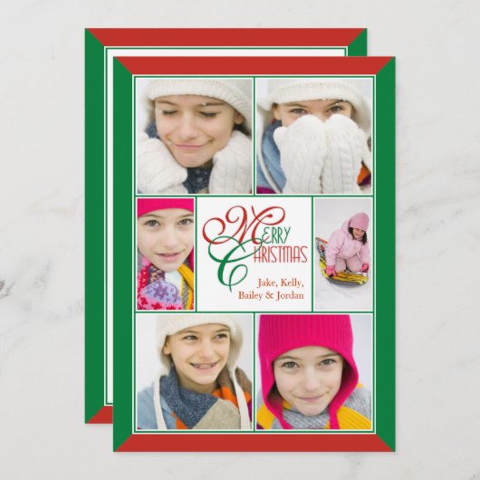 Frohe Weihnachten Rot & Grüne Rahmen Collage Gruß (Vorne/Hinten)
