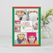 Frohe Weihnachten Rot & Grüne Rahmen Collage Gruß (Stehend Vorderseite)
