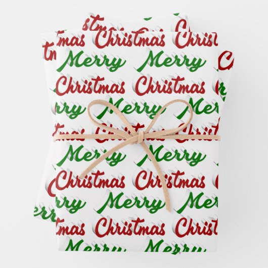 Frohe Weihnachten rot-grüne Schrift Geschenkpapier Set (Beispiel)