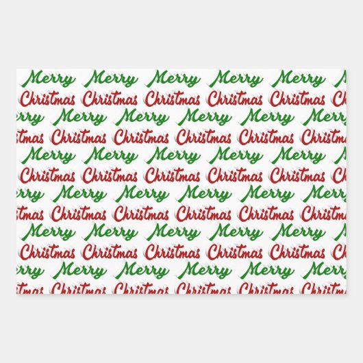 Frohe Weihnachten rot-grüne Schrift Geschenkpapier Set (Vorderseite)