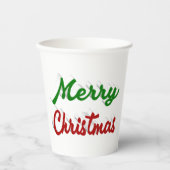 Frohe Weihnachten rot-grüne Schrift Pappbecher (Vorderseite)