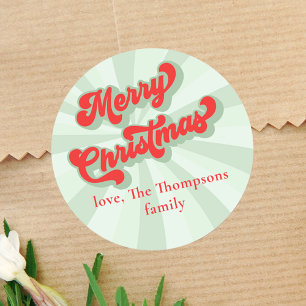 Frohe Weihnachten Rot Grüne Whimsical Typografie Runder Aufkleber