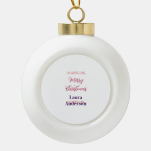 frohe weihnachten rot pink glitzer linien name ret keramik Kugel-Ornament