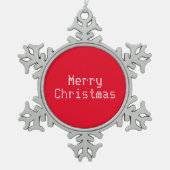 "Frohe Weihnachten" rot Schneeflocken Zinn-Ornament (Vorderseite)
