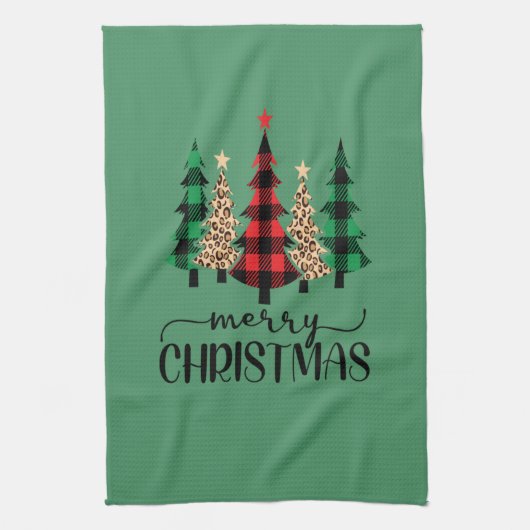 Frohe Weihnachten Rot Schwarz Buffalo Karierter Ba Geschirrtuch (Vertikal)