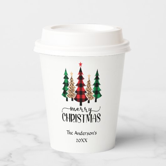 Frohe Weihnachten Rot Schwarz Buffalo Karierter Ba Pappbecher (Vorderseite)