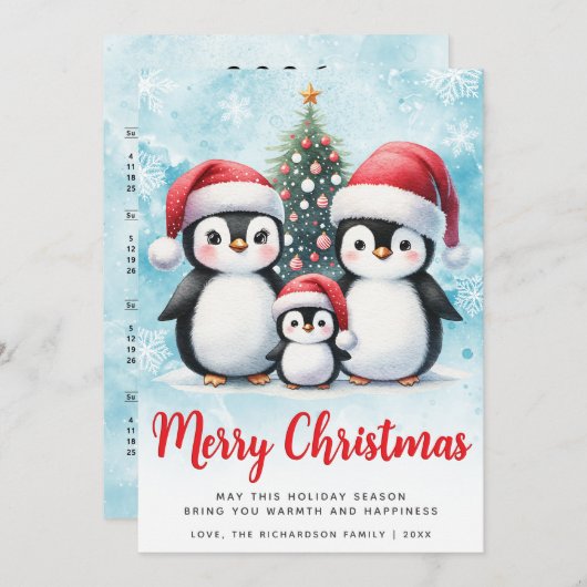 Frohe Weihnachten Rot und Blau Niedlich Pinguin Fa (Vorne/Hinten)