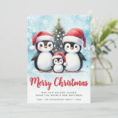 Frohe Weihnachten Rot und Blau Niedlich Pinguin Fa (Stehend Vorderseite)