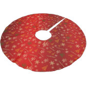 frohe Weihnachten rot und gold Polyester Weihnachtsbaumdecke (Schrägansicht)