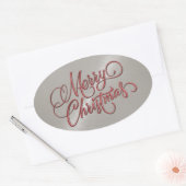 Frohe Weihnachten Rot und Grau Embossed Look Ovaler Aufkleber (Umschlag)