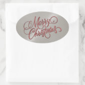 Frohe Weihnachten Rot und Grau Embossed Look Ovaler Aufkleber (Tasche)