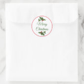 Frohe Weihnachten Rot und Grün Holly Runder Aufkleber (Tasche)
