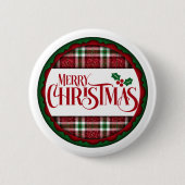 Frohe Weihnachten Rot und Grün Kariert Button (Vorderseite)