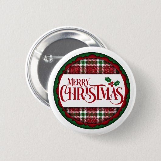 Frohe Weihnachten Rot und Grün Kariert Button (Vorne & Hinten)