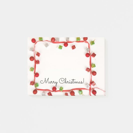 Frohe Weihnachten Rot und Grün Ornamente Post-it Klebezettel (Vorderseite)