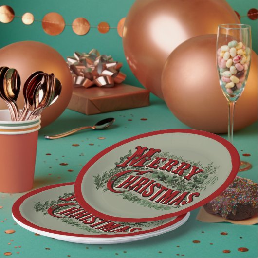 Frohe Weihnachten Rot und Grün Pappteller (Multi)