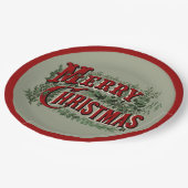Frohe Weihnachten Rot und Grün Pappteller (Schrägansicht)