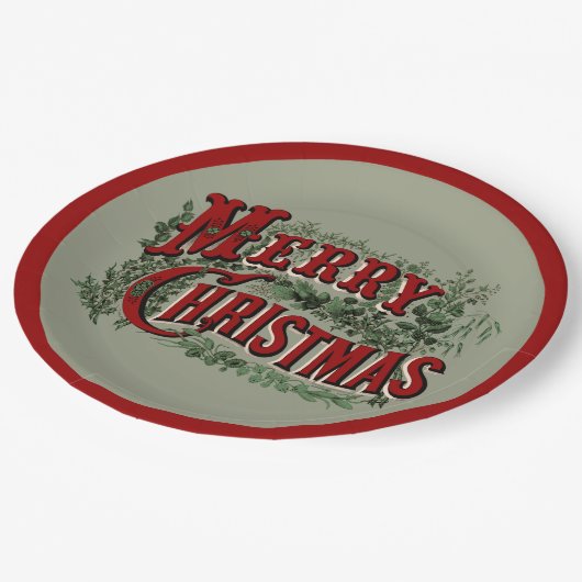 Frohe Weihnachten Rot und Grün Pappteller (Schrägansicht)