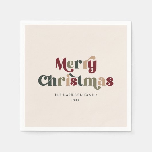 Frohe Weihnachten Rot und Grün Retro Serviette (Vorderseite)