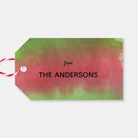 Frohe Weihnachten Rot und Grün Wasserfarbe Geschenkanhänger (Rückseite Horizontal)