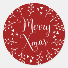 Frohe Weihnachten Rot und Weiß Berries und Herzen Runder Aufkleber