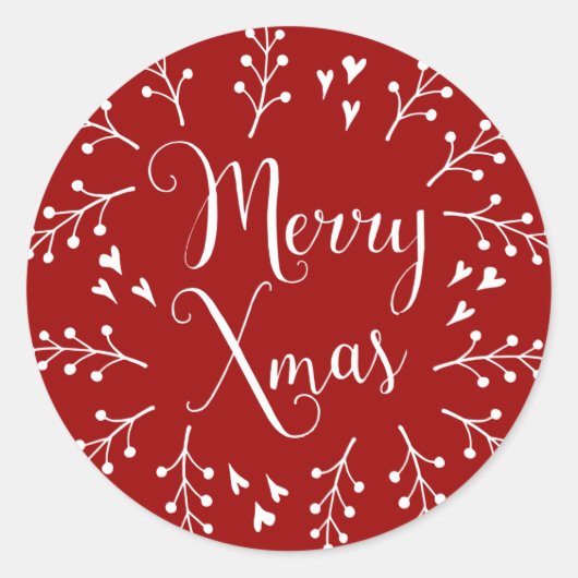Frohe Weihnachten Rot und Weiß Berries und Herzen Runder Aufkleber (Vorderseite)