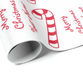 Frohe Weihnachten Rot und Weiß Bonbons und Name Geschenkpapier (Rolleneckpunkt)