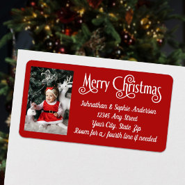 Frohe Weihnachten Rot und Weiß Foto Rücksendeadres Adressaufkleber