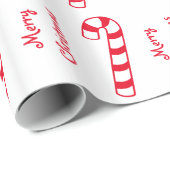 Frohe Weihnachten Rot und Weiß gestreifte Kerzenle Geschenkpapier (Rolleneckpunkt)