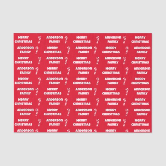 Frohe Weihnachten Rot und Weiß Name und Candy Cane Seidenpapier (Vorderseite)