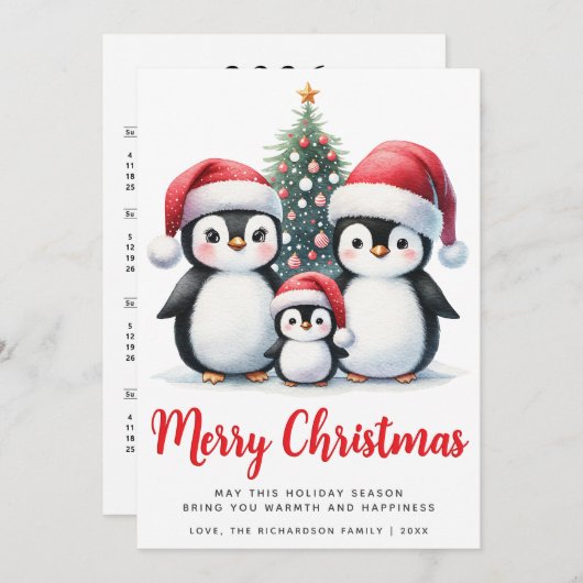 Frohe Weihnachten Rot und Weiß Niedliche Pinguine (Vorne/Hinten)