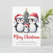 Frohe Weihnachten Rot und Weiß Niedliche Pinguine (Stehend Vorderseite)
