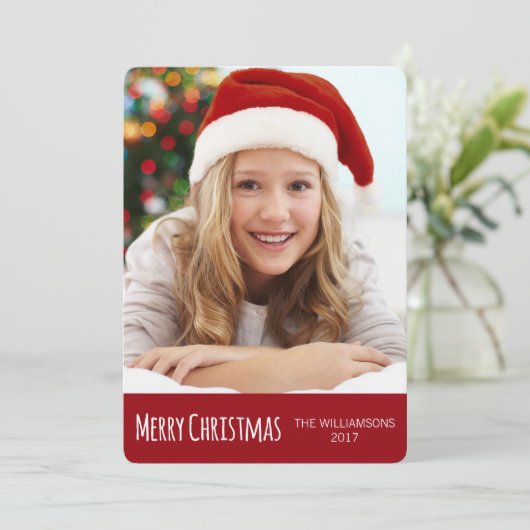 Frohe Weihnachten Rot und Weiß Trendy Foto (Stehend Vorderseite)