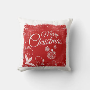Frohe Weihnachten Rot und Weiß Vintage Retro Kissen