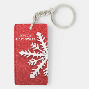Frohe Weihnachten Rot und Weiße Schneeflocke Schlüsselanhänger
