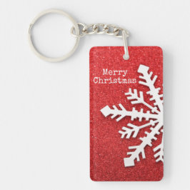 Frohe Weihnachten Rot und Weiße Schneeflocke Schlüsselanhänger
