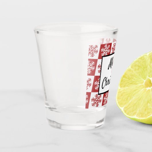 Frohe Weihnachten Rot und Weiße Schneeflocke Schnapsglas (Links)