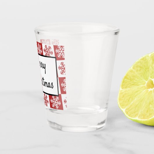 Frohe Weihnachten Rot und Weiße Schneeflocke Schnapsglas (Rechts)