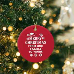 Frohe Weihnachten rot-weiß moderne Familiengrüße Keramik Ornament