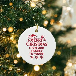 Frohe Weihnachten rot-weiß moderne Familiengrüße Keramik Ornament