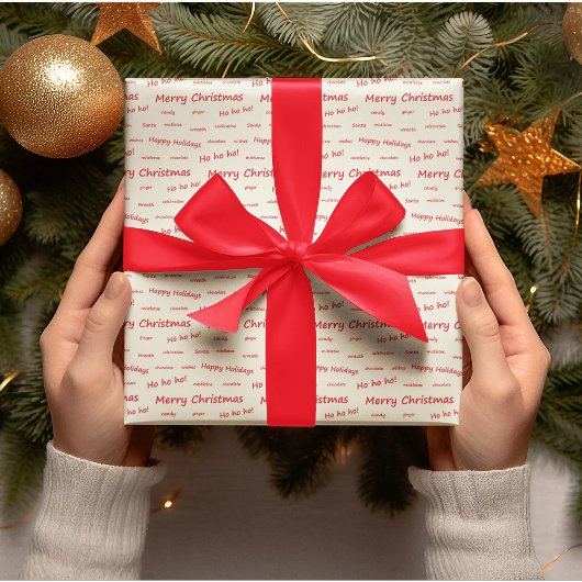 Frohe Weihnachten Rot & Weiß Script Geschenkpapier