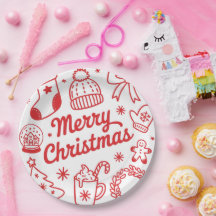 Frohe Weihnachten Rot-Weiße Feiertags-Papierplatte