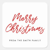 Frohe Weihnachten rot-weiße Typografie Quadratischer Aufkleber (Vorderseite)