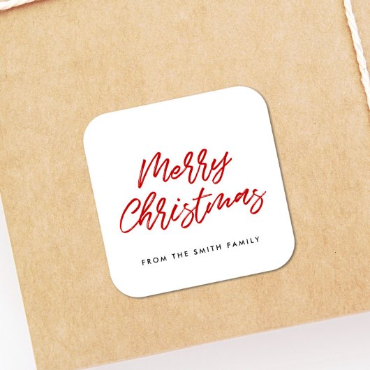 Frohe Weihnachten rot-weiße Typografie Quadratischer Aufkleber
