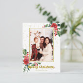 Frohe Weihnachten Rote Blume Urlaub Foto Postkarte (Stehend Vorderseite)