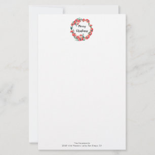 Frohe Weihnachten Rote Blumige Wasserfarbe Kranz Briefpapier