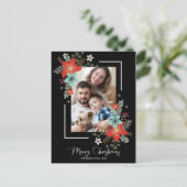 Frohe Weihnachten Rote Blüte auf Schwarzen Feierta Postkarte (Stehend Vorderseite)