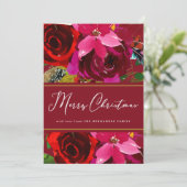 Frohe Weihnachten Rote Calligrafie Blumenurlaub (Stehend Vorderseite)